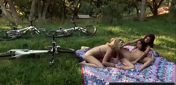  Natural Hippie lesbian threesome eat pusssy outdoors - Reality Kings